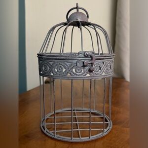 Ornate Decorative Metal Birdcage in rustic vintage inspired distressed grey